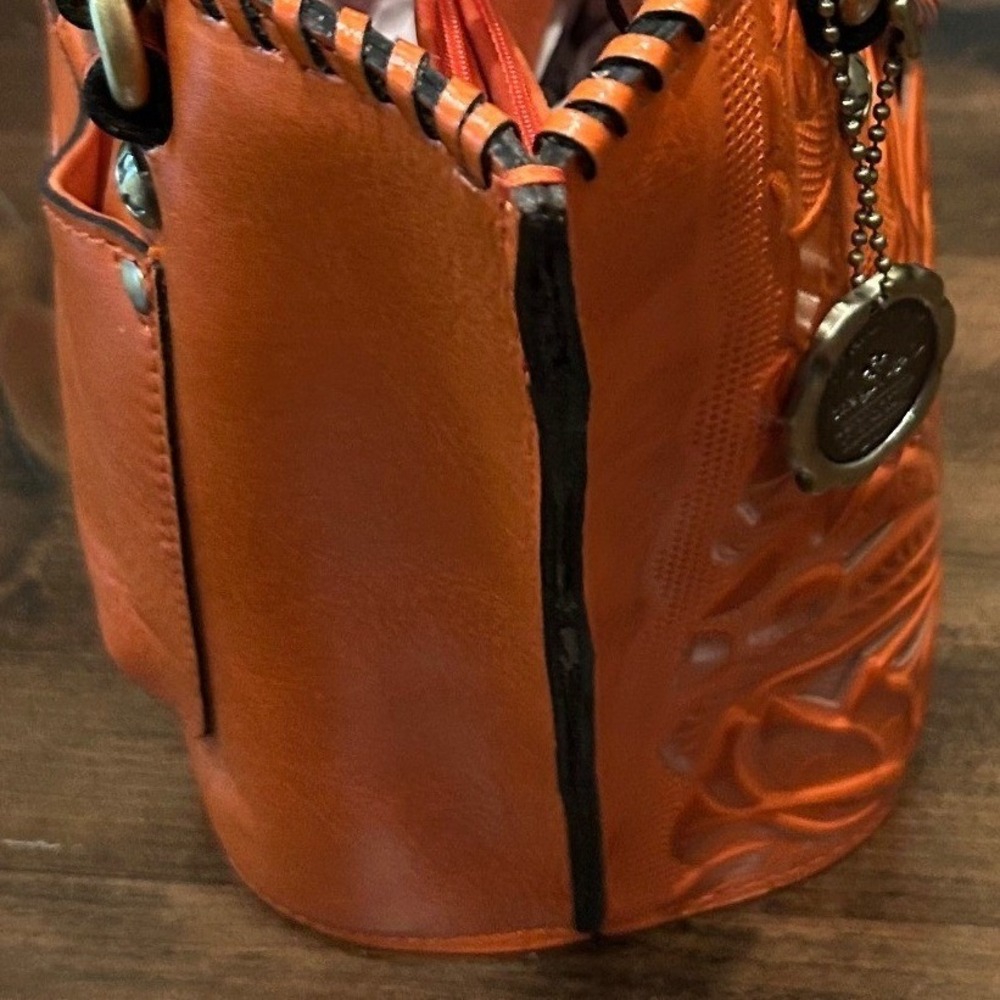 Patricia Nash Orange Tooled Leather Satchel - Picture 4 of 10
